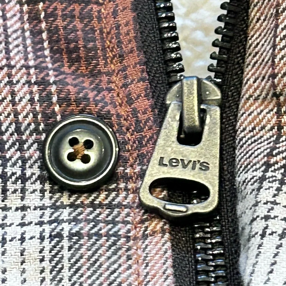 Levi's® Sherpa Lined Brown Ombre Plaid Shirt Jacket Jersey Hoodie Men’s L NEW - Picture 6 of 16